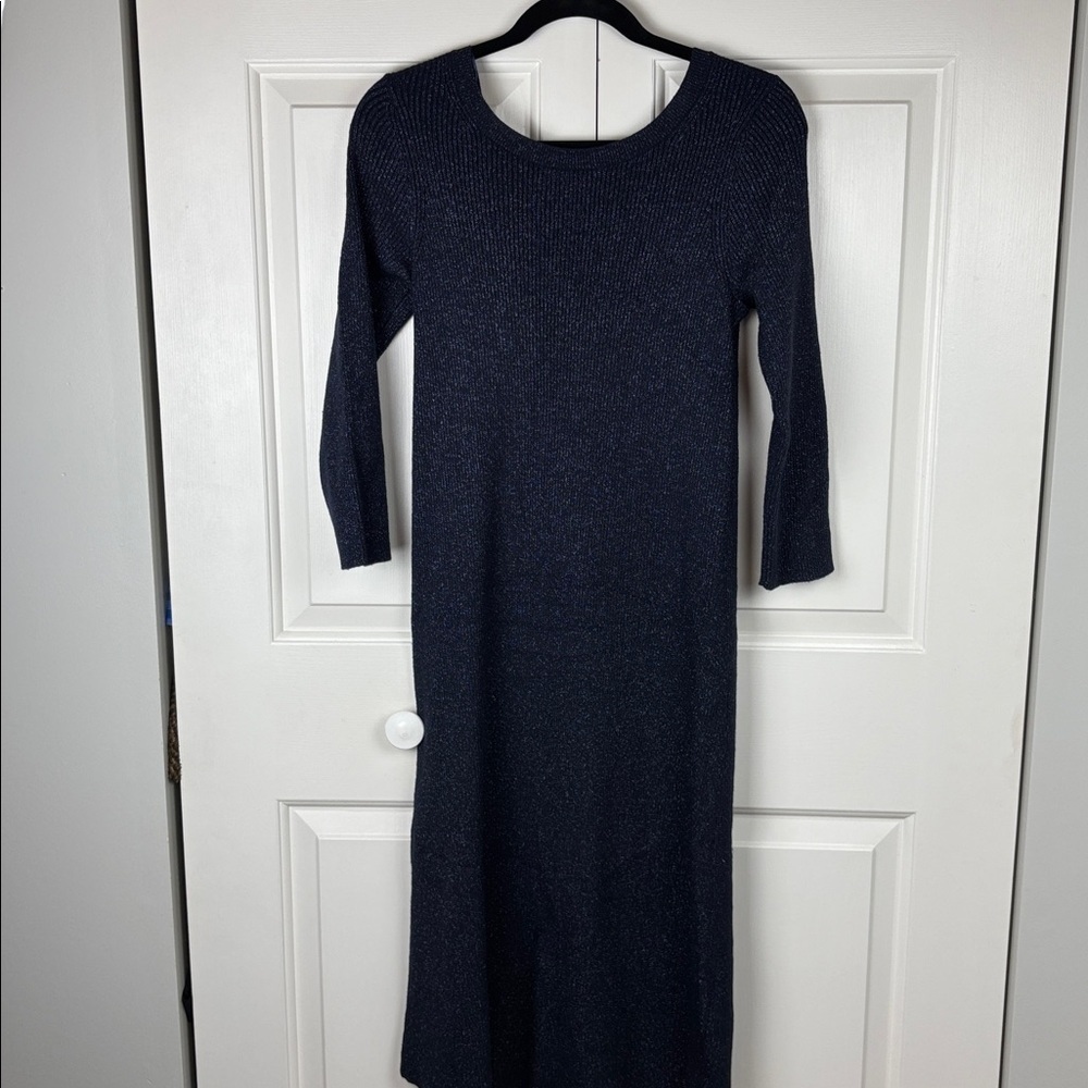 Anthropologie Midnight Blue Sparkle Low Back Knit Dress - M